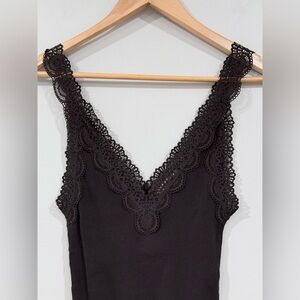 Madewell Brown Ribbed V-Neck Lace Tank Top L NWT